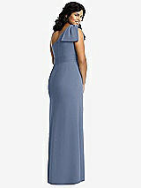 Rear View Thumbnail - Larkspur Blue Bowed One-Shoulder Trumpet Gown