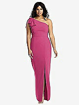 Front View Thumbnail - Tea Rose Bowed One-Shoulder Trumpet Gown