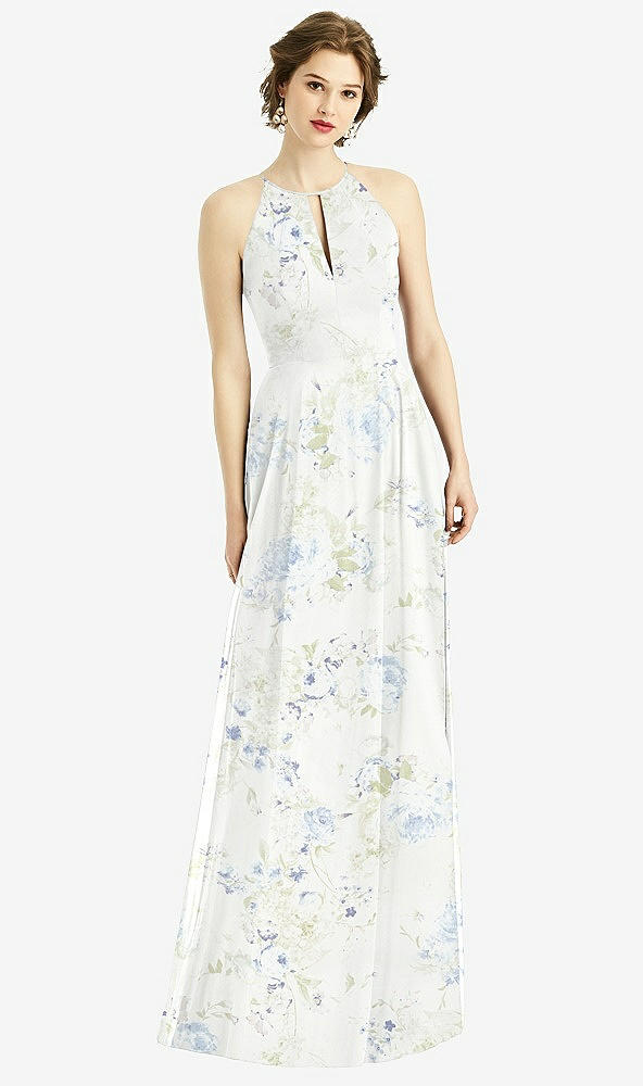 Front View - Bleu Garden Keyhole Halter Chiffon Maxi Dress