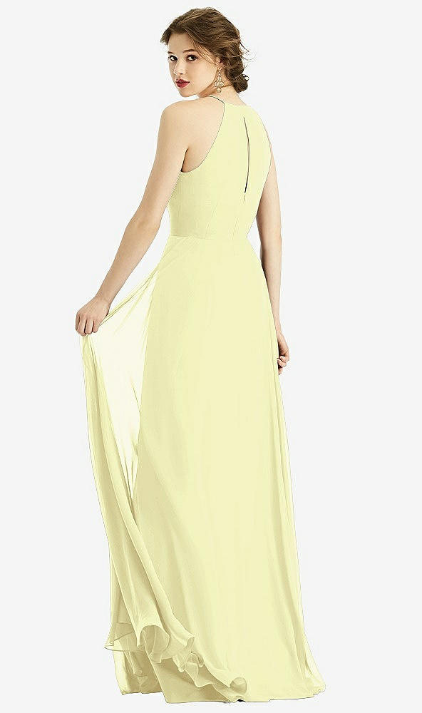 Back View - Butter Yellow Keyhole Halter Chiffon Maxi Dress