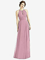 Front View Thumbnail - Dusty Pink Keyhole Halter Chiffon Maxi Dress