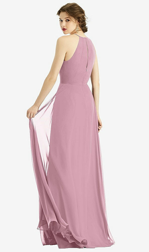 Back View - Dusty Pink Keyhole Halter Chiffon Maxi Dress