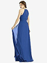 Rear View Thumbnail - Classic Blue Keyhole Halter Chiffon Maxi Dress