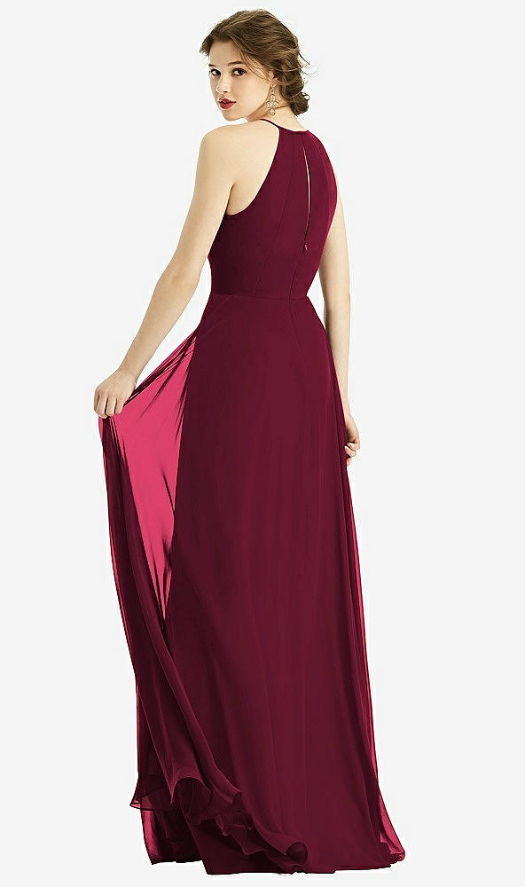 Back View - Cabernet Keyhole Halter Chiffon Maxi Dress