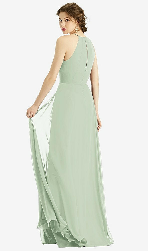 Back View - Celadon Keyhole Halter Chiffon Maxi Dress