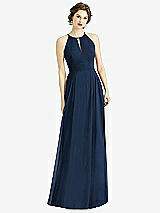 Front View Thumbnail - Midnight Navy Keyhole Halter Chiffon Maxi Dress