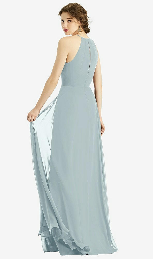 Back View - Morning Sky Keyhole Halter Chiffon Maxi Dress