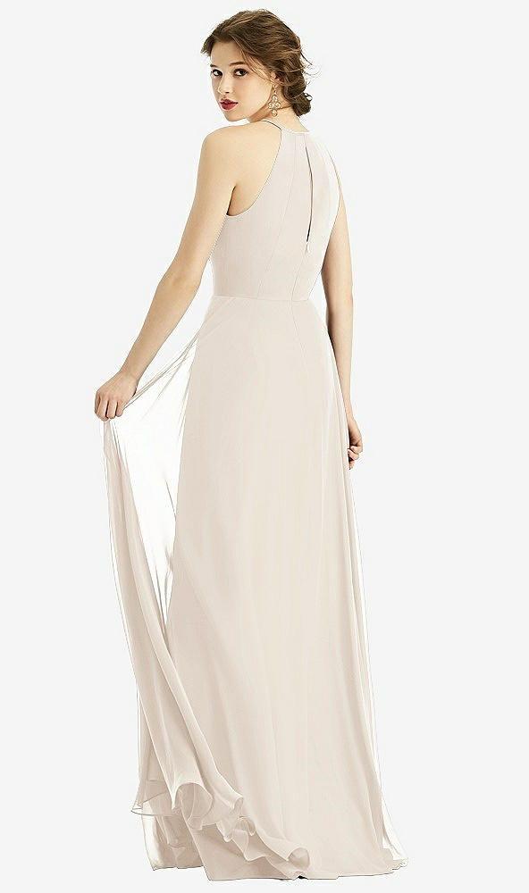 Back View - Oat Keyhole Halter Chiffon Maxi Dress