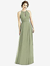 Front View Thumbnail - Sage Keyhole Halter Chiffon Maxi Dress