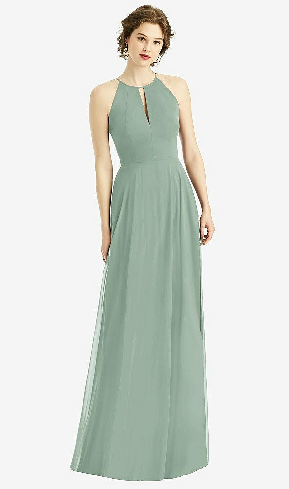 Front View - Seagrass Keyhole Halter Chiffon Maxi Dress