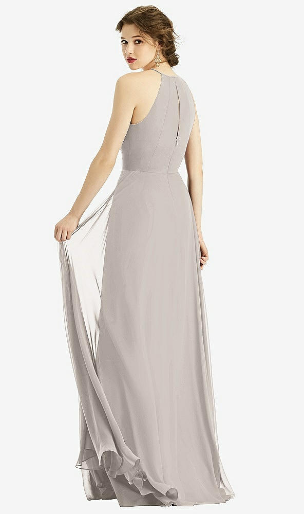 Back View - Taupe Keyhole Halter Chiffon Maxi Dress