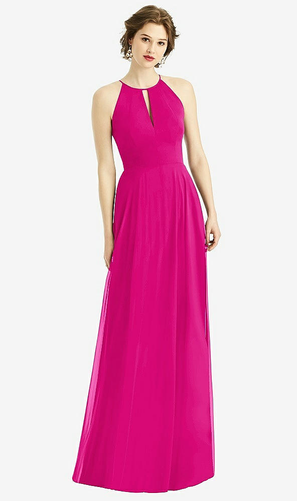 Front View - Think Pink Keyhole Halter Chiffon Maxi Dress