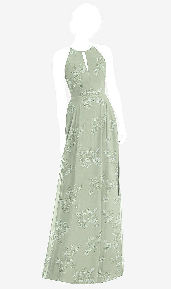 Front View - Vintage Primrose Sage Keyhole Halter Chiffon Maxi Dress