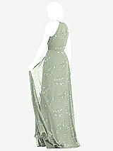 Rear View Thumbnail - Vintage Primrose Sage Keyhole Halter Chiffon Maxi Dress