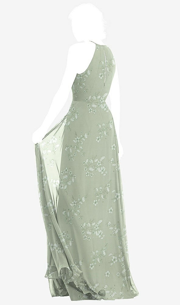 Back View - Vintage Primrose Sage Keyhole Halter Chiffon Maxi Dress