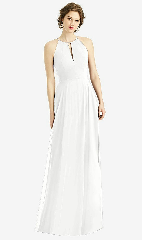 Front View - White Keyhole Halter Chiffon Maxi Dress