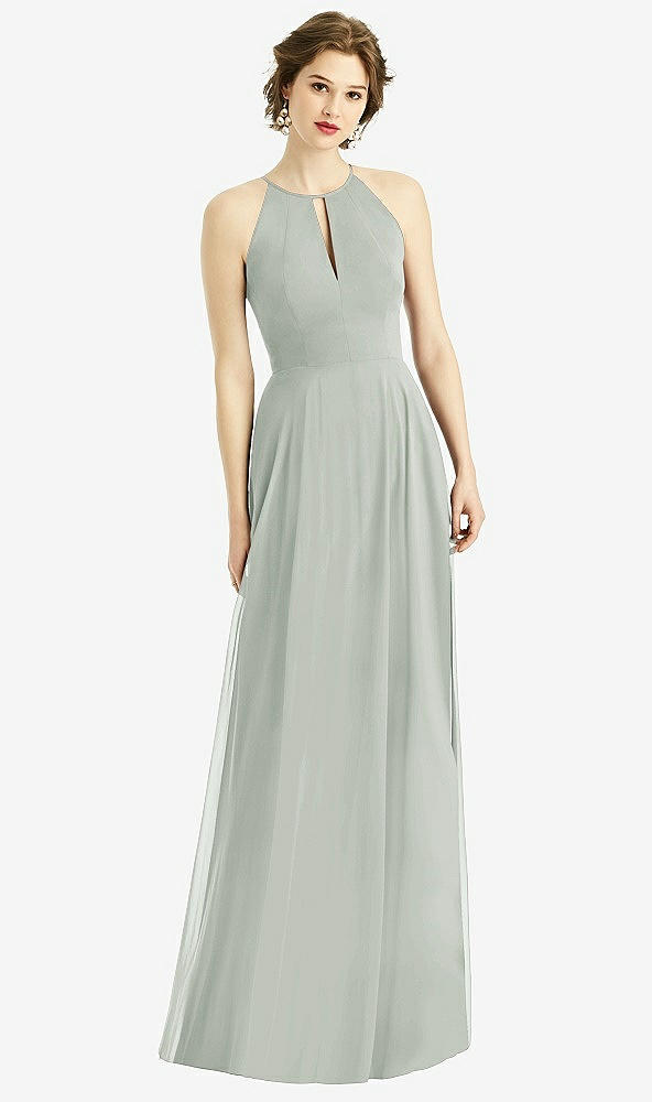 Front View - Willow Green Keyhole Halter Chiffon Maxi Dress