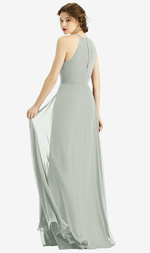 Back View - Willow Green Keyhole Halter Chiffon Maxi Dress