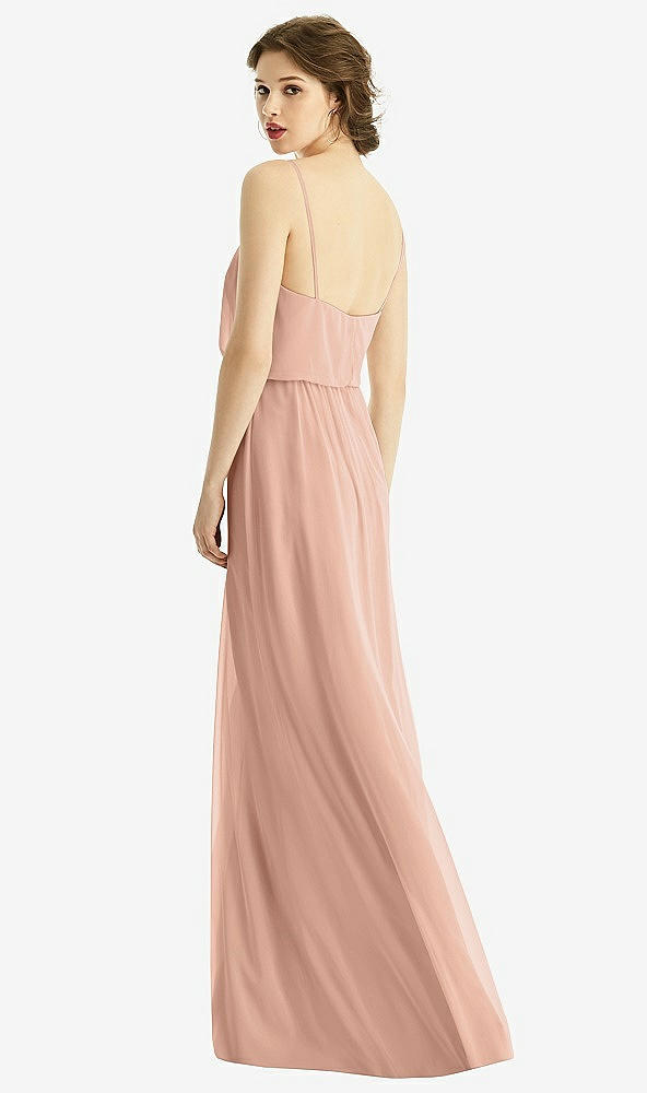 Back View - Pale Peach V-Neck Blouson Bodice Chiffon Maxi Dress