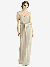 Front View Thumbnail - Champagne V-Neck Blouson Bodice Chiffon Maxi Dress