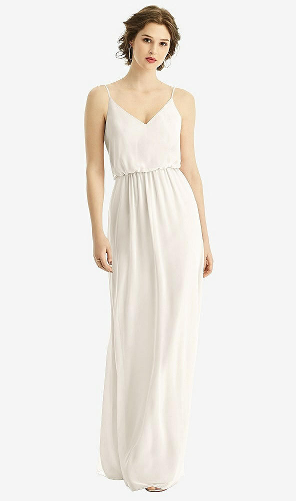 Front View - Ivory V-Neck Blouson Bodice Chiffon Maxi Dress