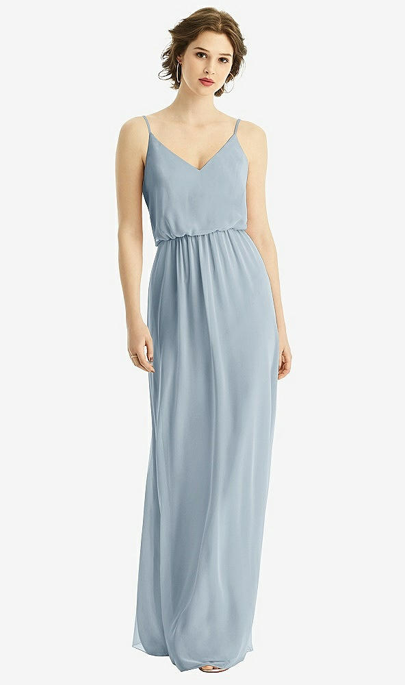 Front View - Mist V-Neck Blouson Bodice Chiffon Maxi Dress