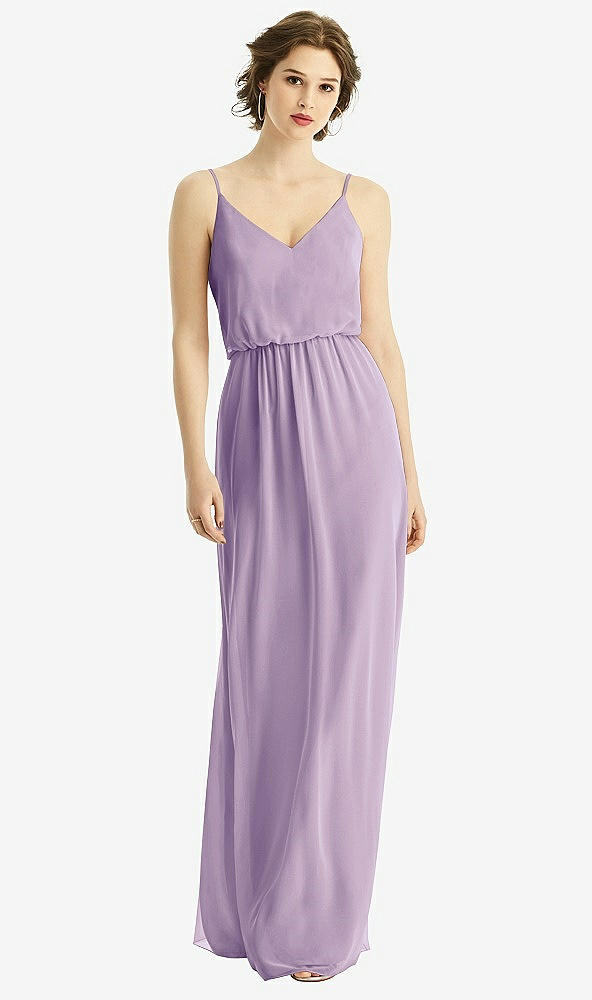 Front View - Pale Purple V-Neck Blouson Bodice Chiffon Maxi Dress