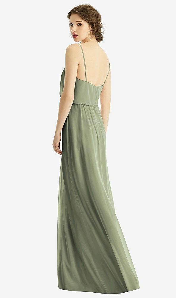 Back View - Sage V-Neck Blouson Bodice Chiffon Maxi Dress