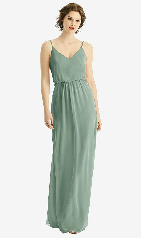 Front View - Seagrass V-Neck Blouson Bodice Chiffon Maxi Dress