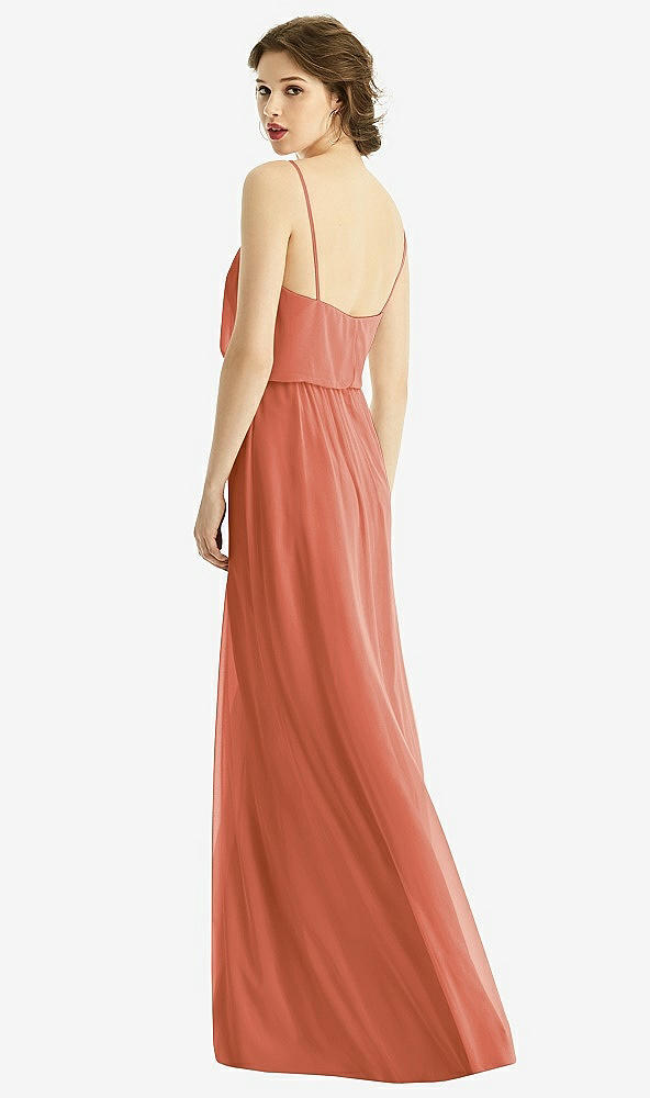 Back View - Terracotta Copper V-Neck Blouson Bodice Chiffon Maxi Dress