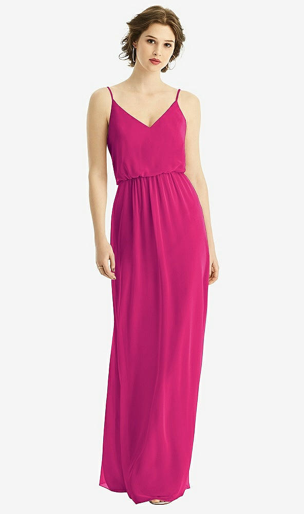 Front View - Think Pink V-Neck Blouson Bodice Chiffon Maxi Dress