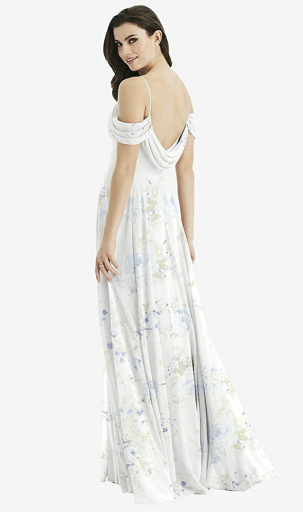 Front View - Bleu Garden Off-the-Shoulder Open Cowl-Back Maxi Dress