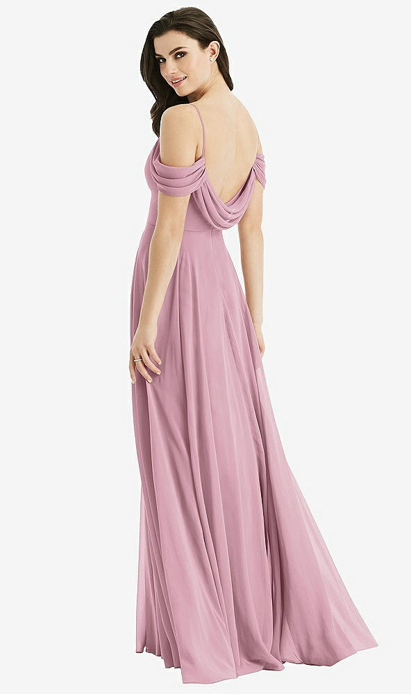 Front View - Dusty Pink Off-the-Shoulder Open Cowl-Back Maxi Dress