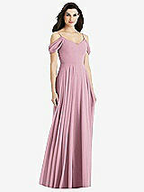 Rear View Thumbnail - Dusty Pink Off-the-Shoulder Open Cowl-Back Maxi Dress