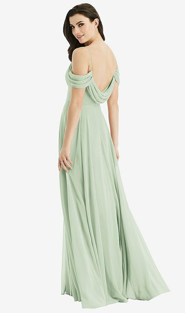 Front View - Celadon Off-the-Shoulder Open Cowl-Back Maxi Dress