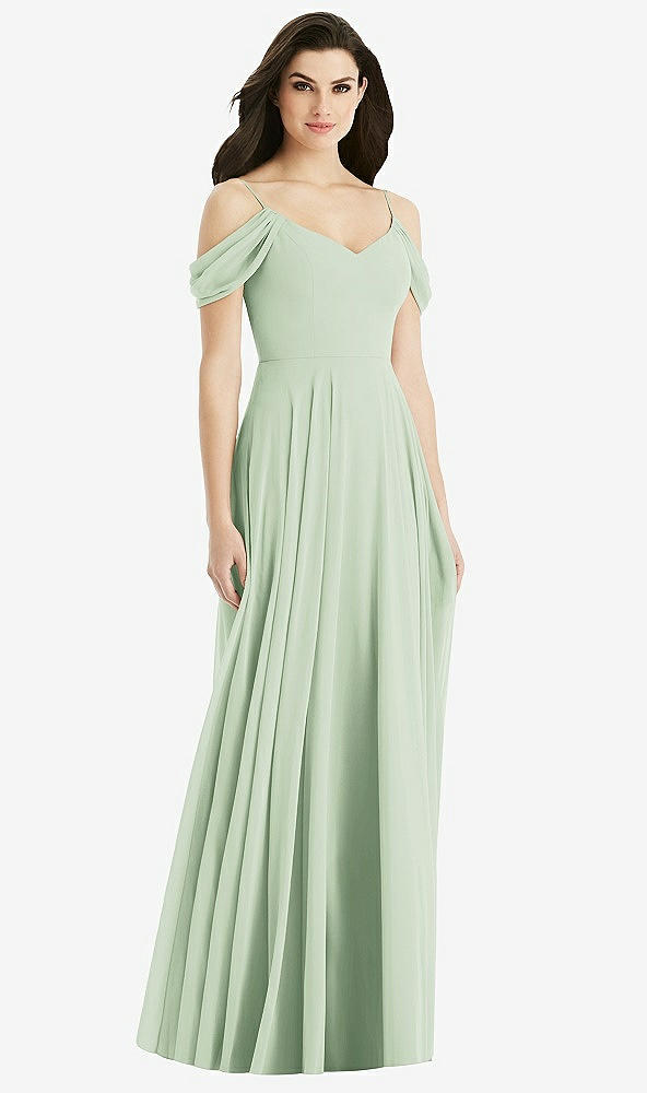 Back View - Celadon Off-the-Shoulder Open Cowl-Back Maxi Dress