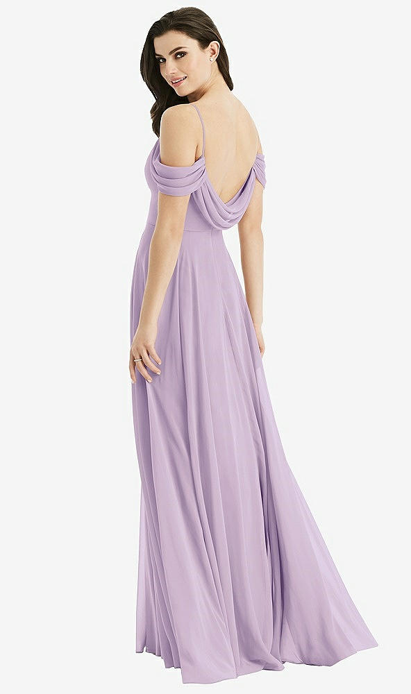 Front View - Pale Purple Off-the-Shoulder Open Cowl-Back Maxi Dress