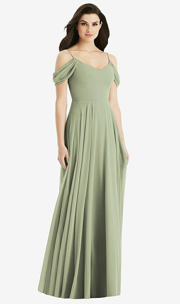 Back View - Sage Off-the-Shoulder Open Cowl-Back Maxi Dress