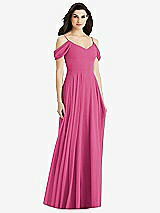 Rear View Thumbnail - Tea Rose Off-the-Shoulder Open Cowl-Back Maxi Dress