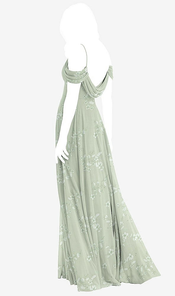 Front View - Vintage Primrose Sage Off-the-Shoulder Open Cowl-Back Maxi Dress