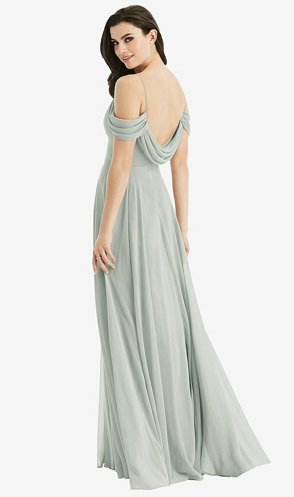 Front View - Willow Green Off-the-Shoulder Open Cowl-Back Maxi Dress