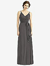 Front View Thumbnail - Caviar Gray Draped Wrap Chiffon Maxi Dress with Sash