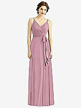 Front View Thumbnail - Dusty Pink Draped Wrap Chiffon Maxi Dress with Sash