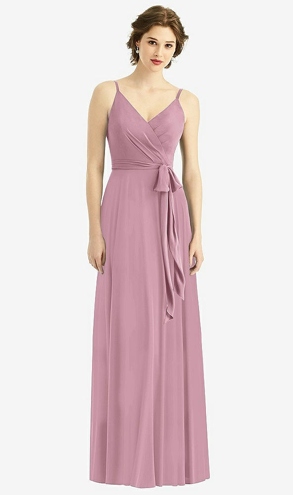 Front View - Dusty Pink Draped Wrap Chiffon Maxi Dress with Sash