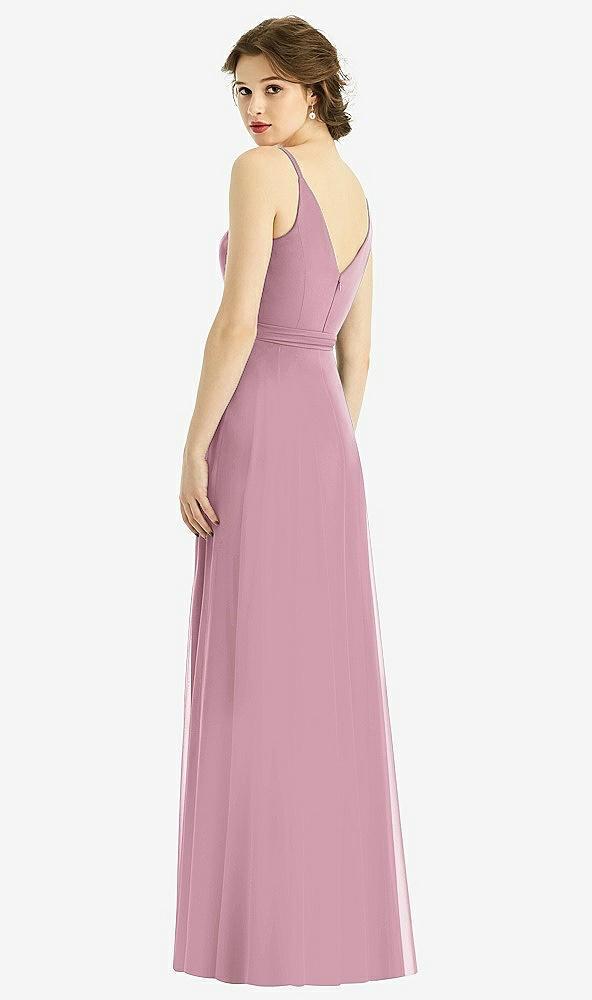 Back View - Dusty Pink Draped Wrap Chiffon Maxi Dress with Sash