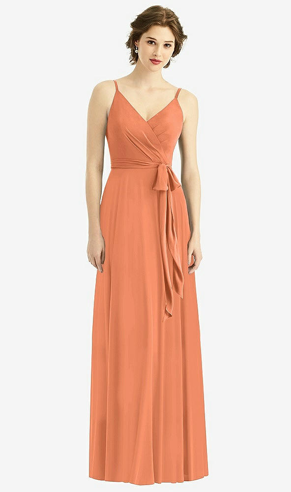 Front View - Sweet Melon Draped Wrap Chiffon Maxi Dress with Sash