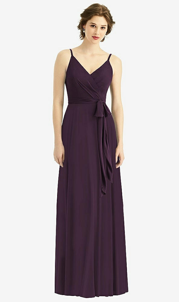 Front View - Aubergine Draped Wrap Chiffon Maxi Dress with Sash