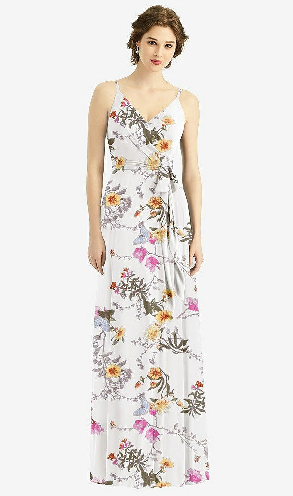 Front View - Butterfly Botanica Ivory Draped Wrap Chiffon Maxi Dress with Sash