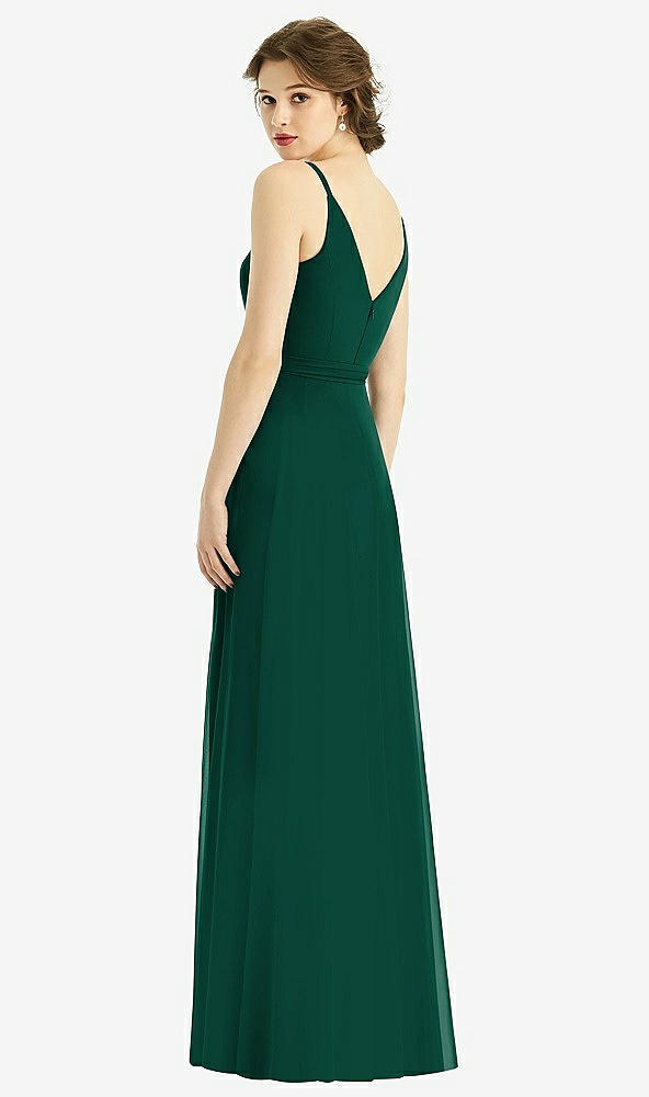 Back View - Hunter Green Draped Wrap Chiffon Maxi Dress with Sash