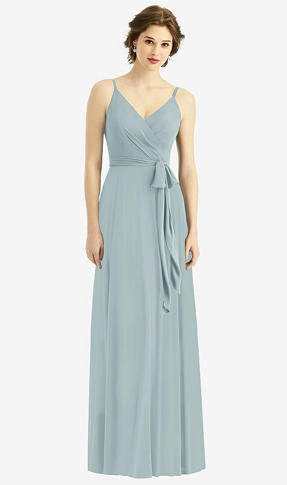 Front View - Morning Sky Draped Wrap Chiffon Maxi Dress with Sash